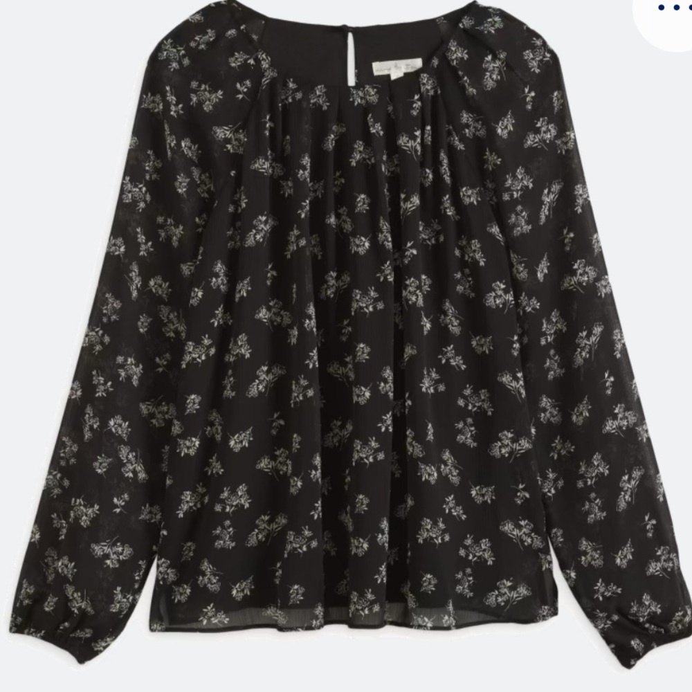 Navy Floral Long Sleeve Blouse